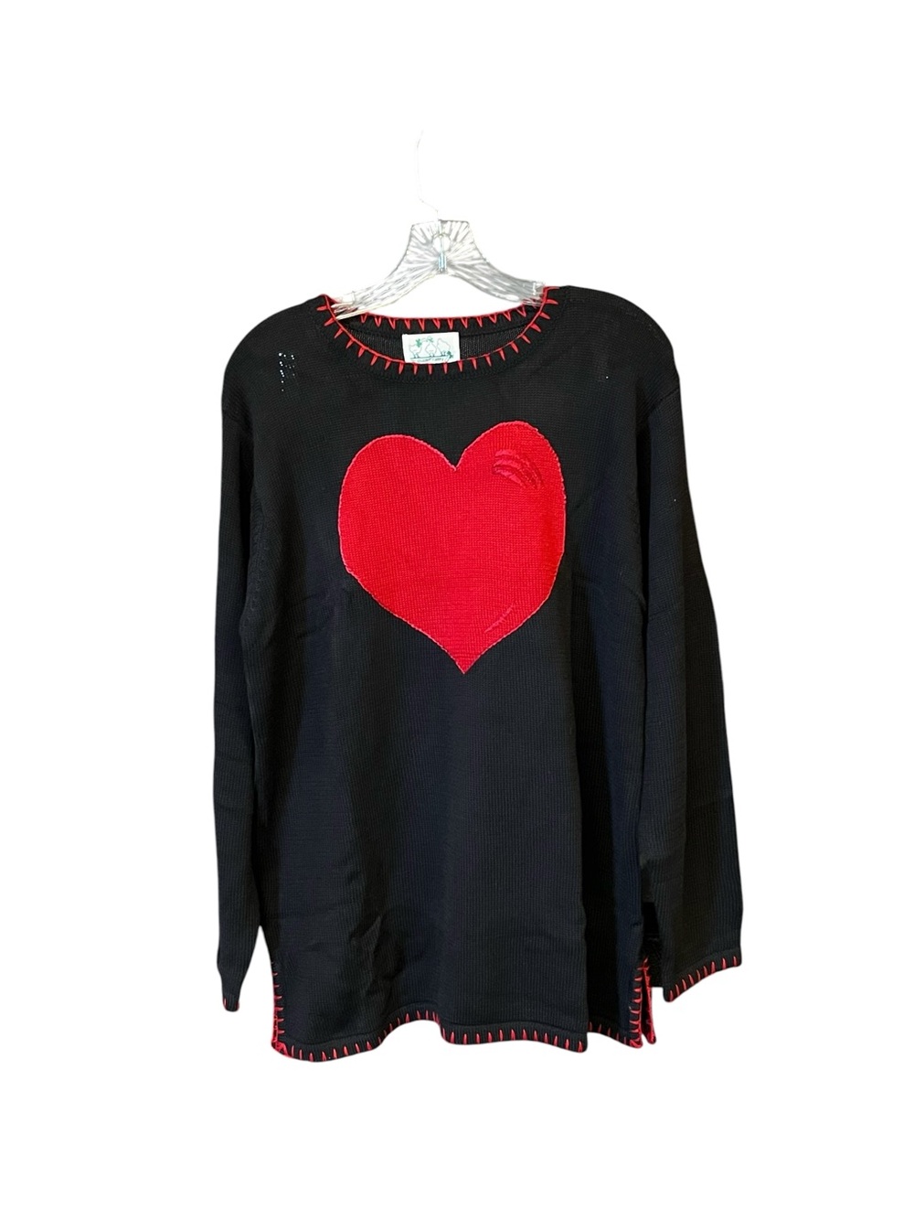 The Quacker Factory Heart Sweater Women’s M Black Red Valentine Knit NWT